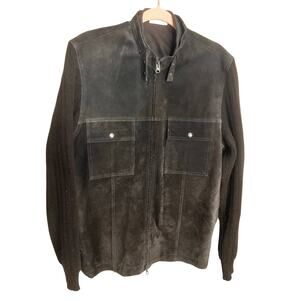 Adolfo Leather Shacket Sweater Jacket Brown Full Zip Pockets Sz M Biker Sporty